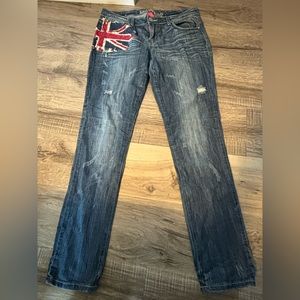 Almost Famous British Flag jeans. Sz. 11. Worn once